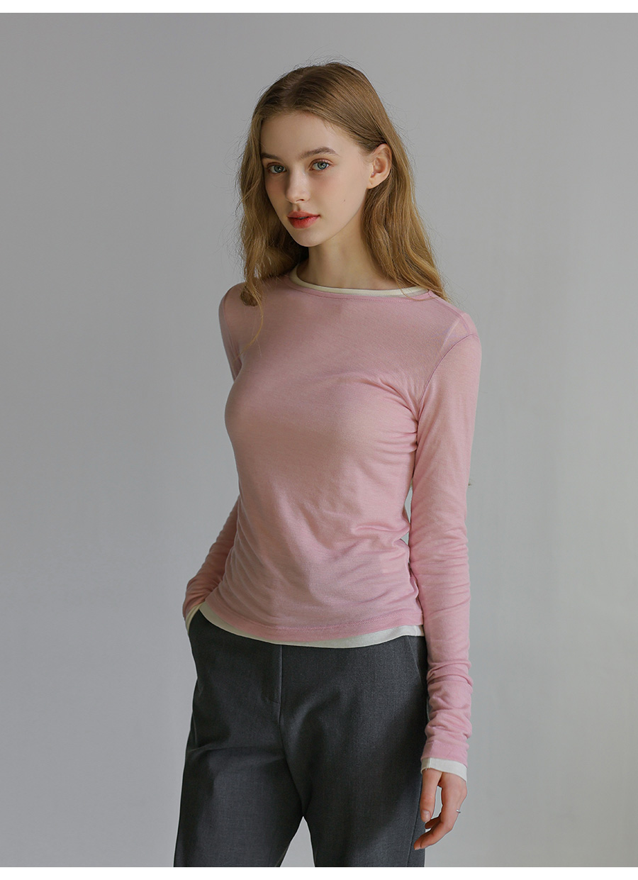 【INCHANT ME】Lees Tencel See-through Layered T-Shirt All seasons/best] Tencel see-through layered T-shirt (10C